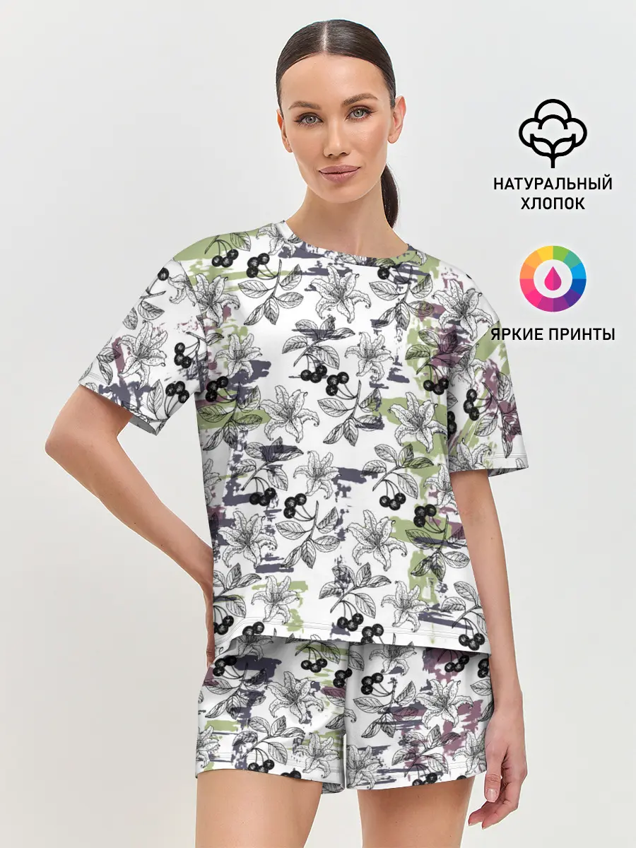 Женская пижама с шортами / Лилии