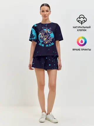 Женская пижама с шортами / Дзётаро синие брызги