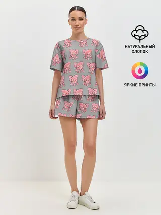 Женская пижама с шортами / РОЗОВЫЕ СЛОНИКИ ПАТТЕРН
