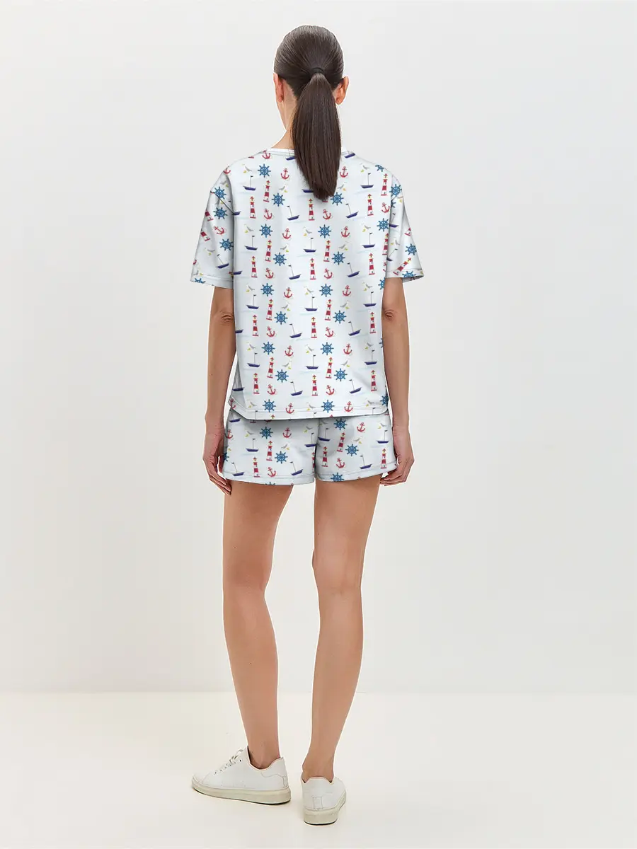 Женская пижама с шортами / Кораблики да маяки