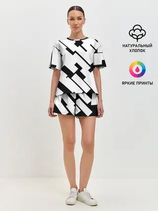 Женская пижама с шортами / ГЕОМЕТРИЯ,АБСТРАКЦИЯ,ПОЛОСЫ