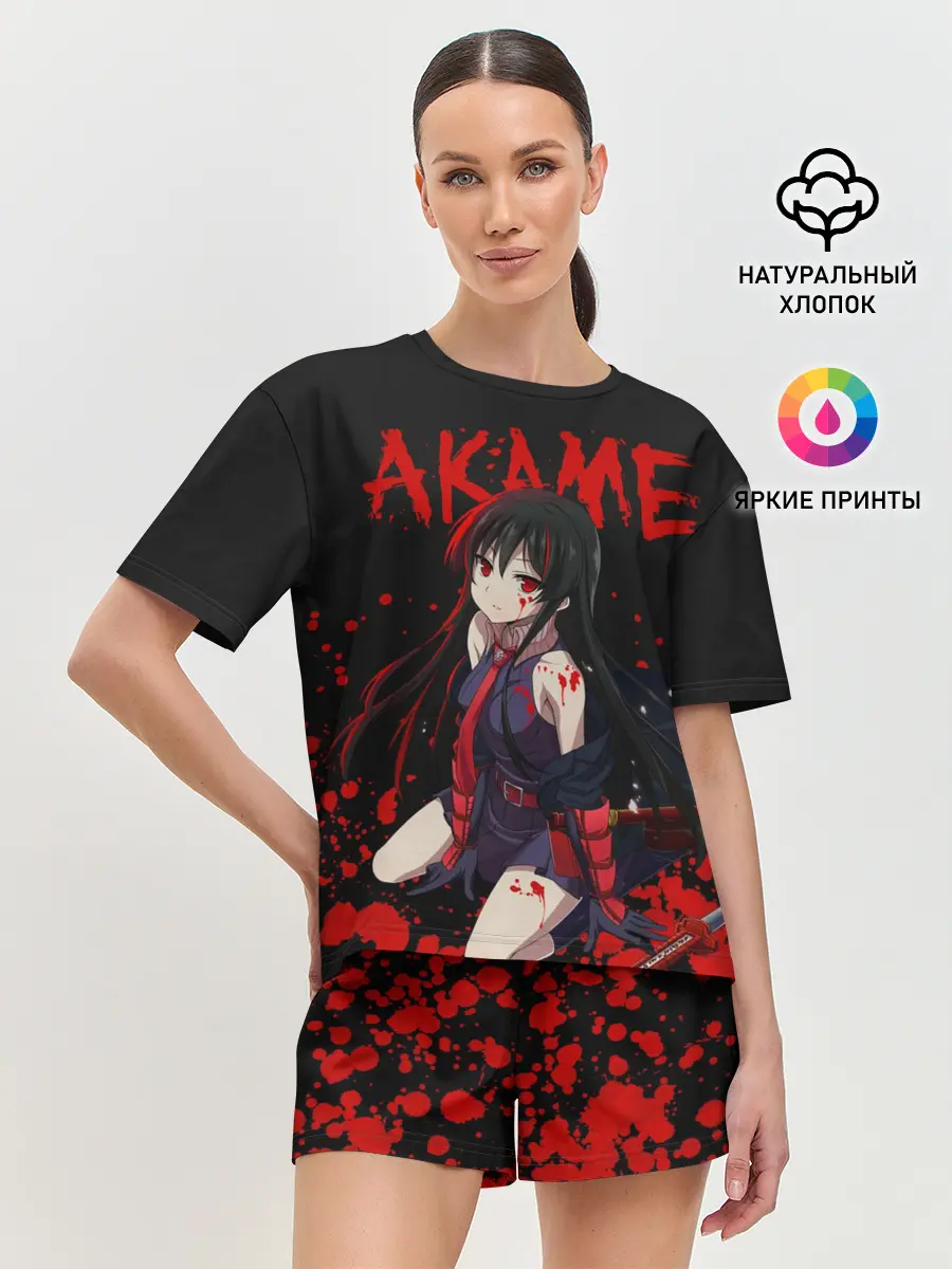 Женская пижама с шортами / Убийца Акаме на черно-красно фоне