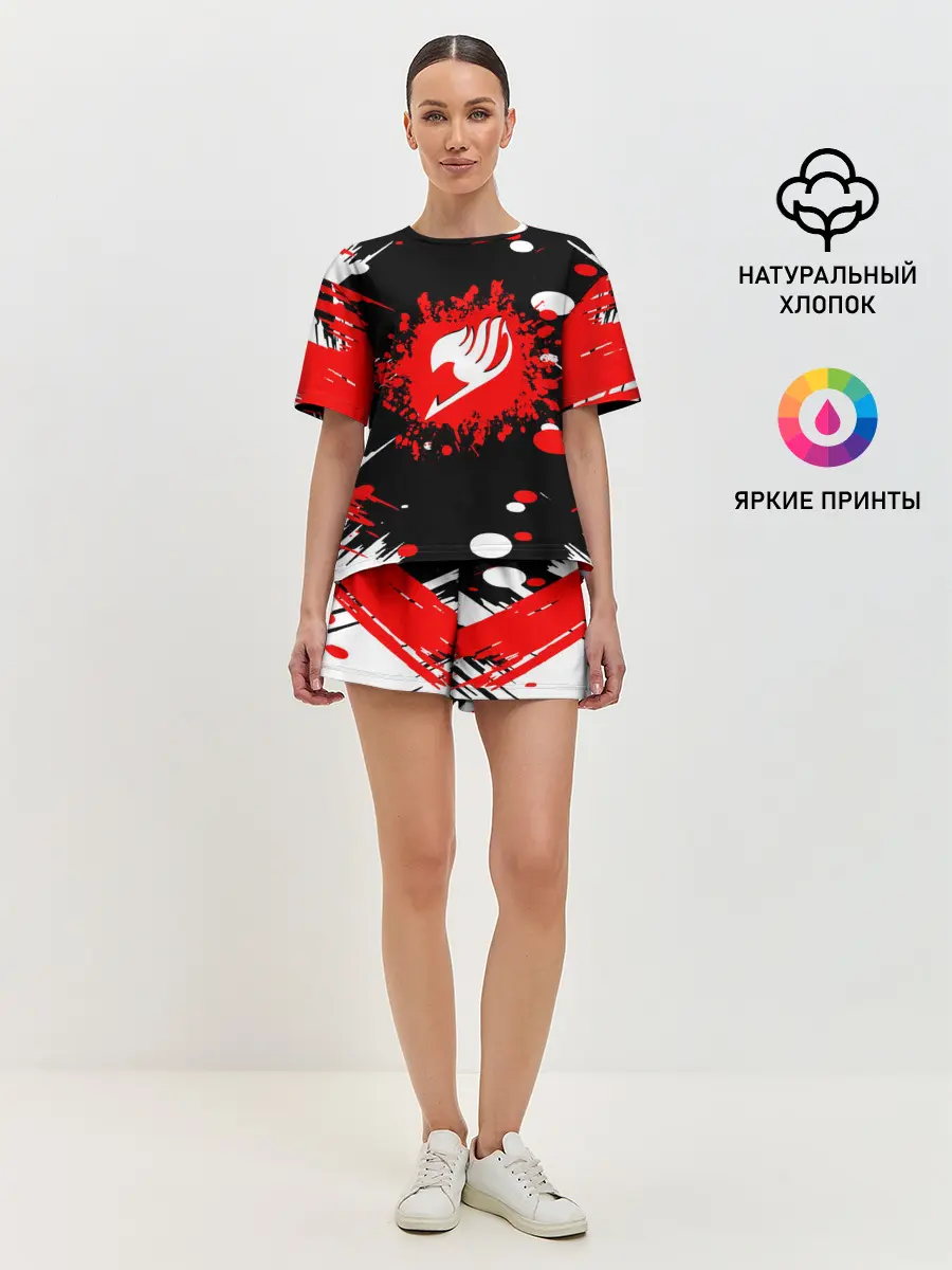Женская пижама с шортами / Хвост Феи красно-черная геометрия