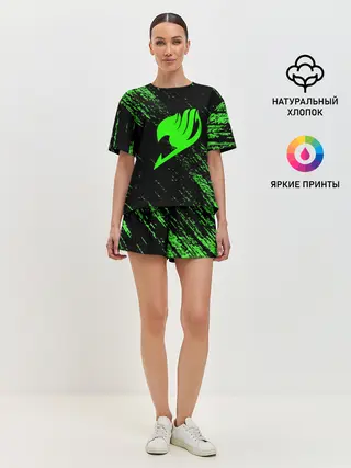 Женская пижама с шортами / Хвост Феи зеленая диагональ