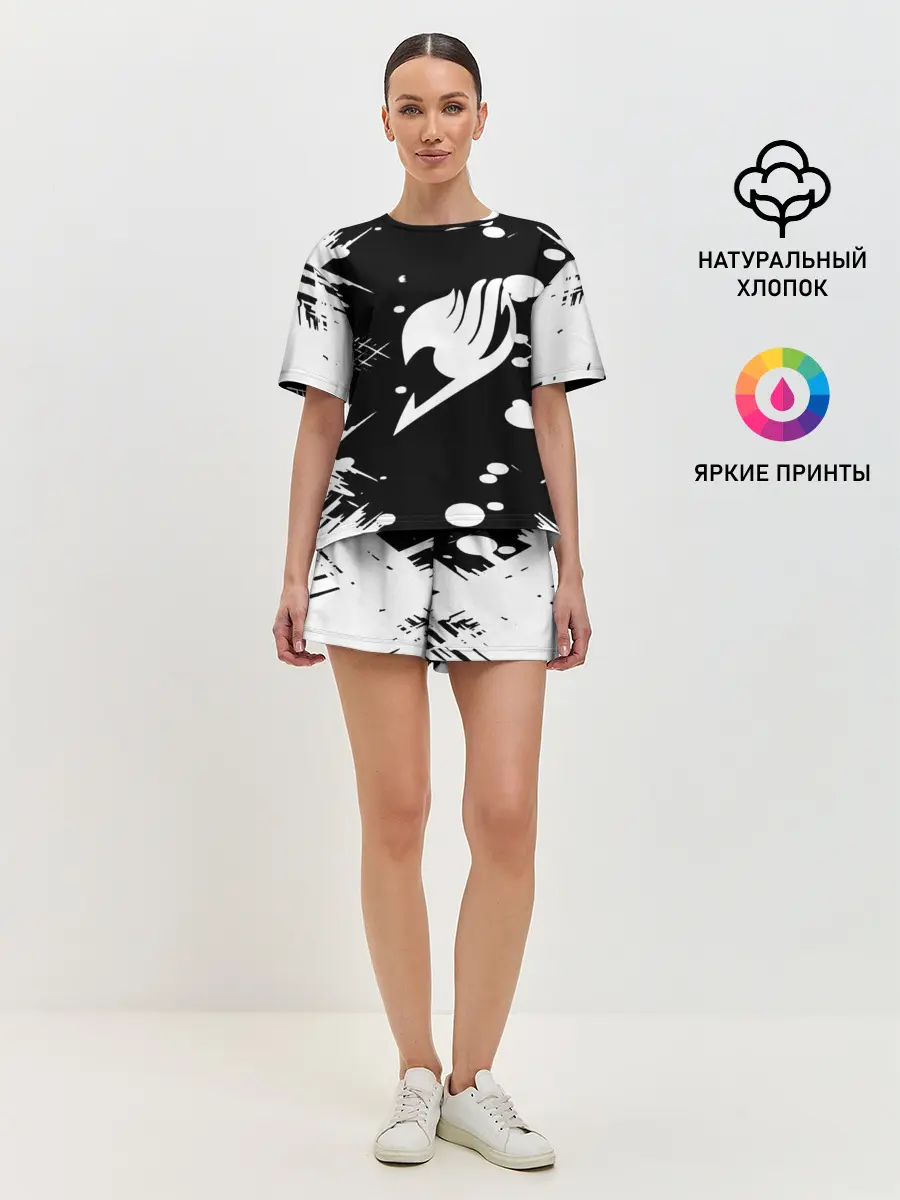 Женская пижама с шортами / Хвост Феи геометрия в чб