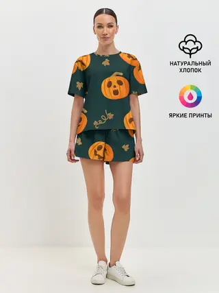 Женская пижама с шортами / Осенние тыквы