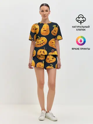 Женская пижама с шортами / Праздничные тыквы