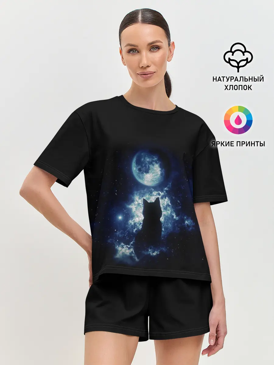 Женская пижама с шортами / Кот