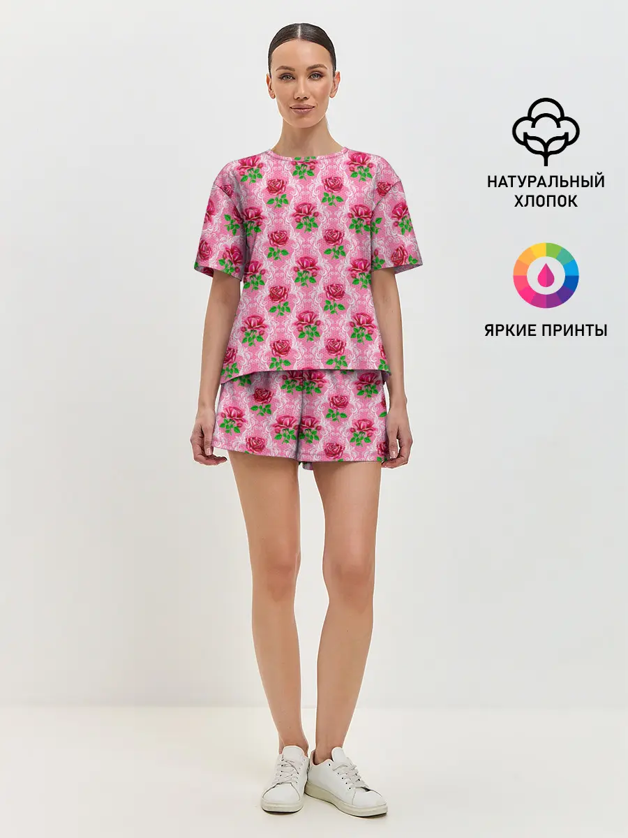Женская пижама с шортами / Декор из нежных роз