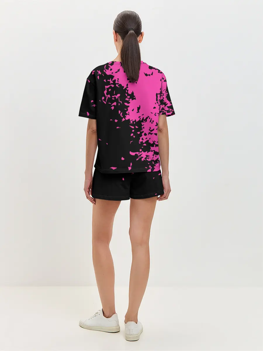 Женская пижама с шортами / Love anime розовые кляксы на черном