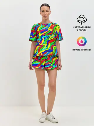 Женская пижама с шортами / Красочные узоры/абстракционизм