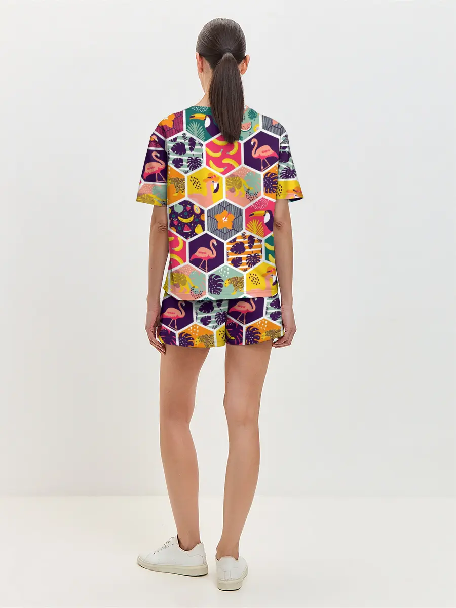 Женская пижама с шортами / Тропические соты