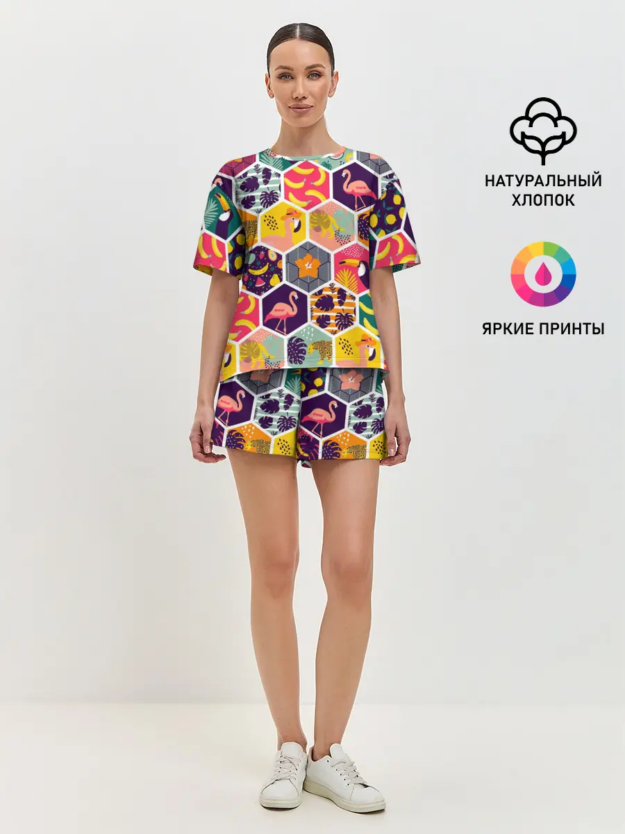 Женская пижама с шортами / Тропические соты