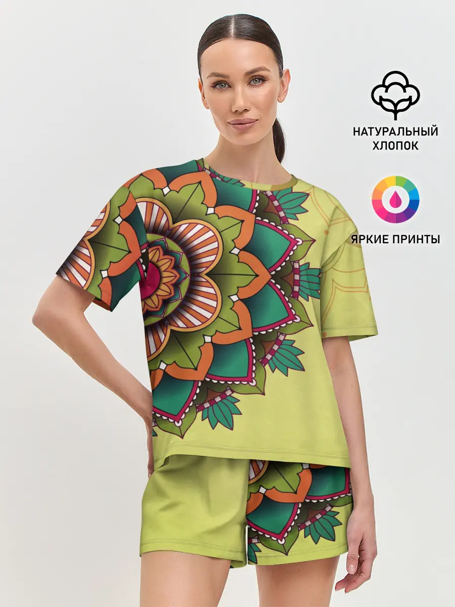 Женская пижама с шортами / мандала узор тату