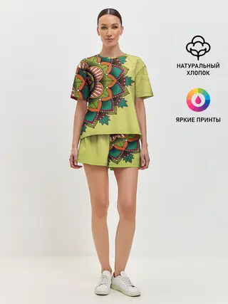 Женская пижама с шортами / мандала узор тату