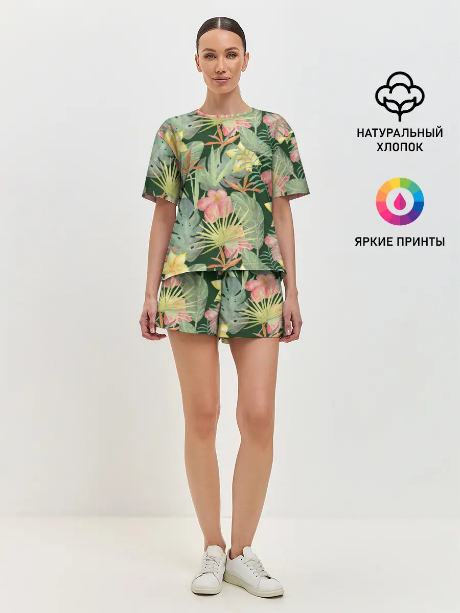 Женская пижама с шортами / Тропические растения и цветы