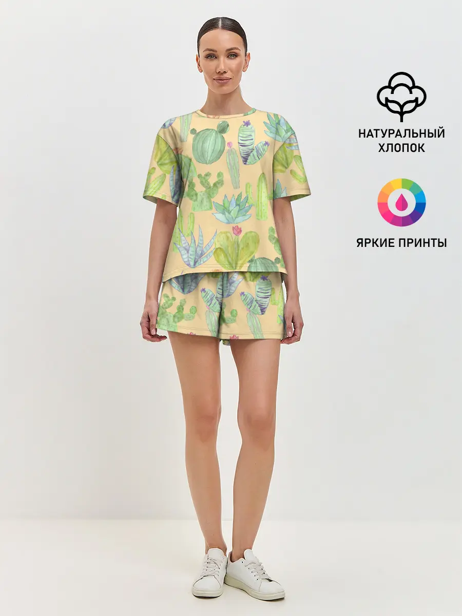 Женская пижама с шортами / Кактусы в пустыне
