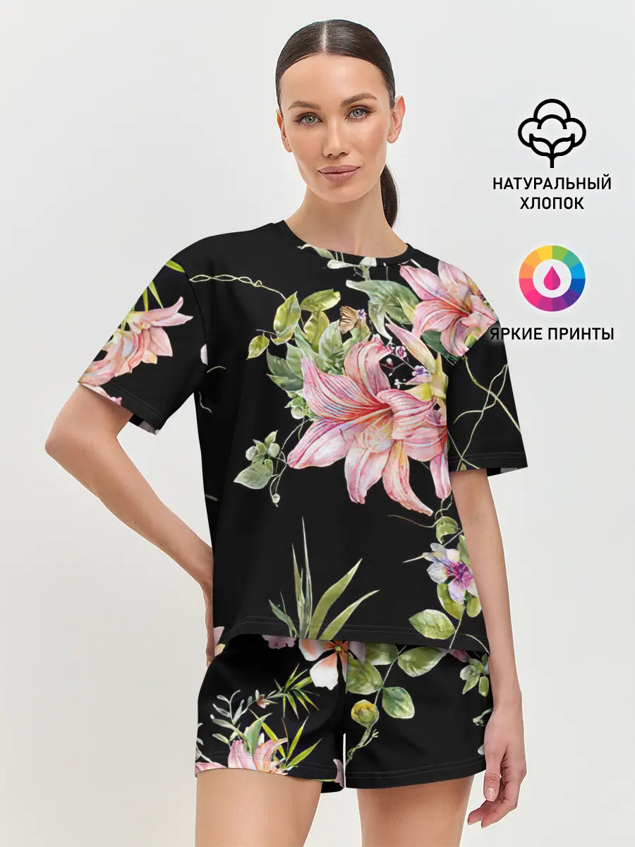 Женская пижама с шортами / Букет лилий