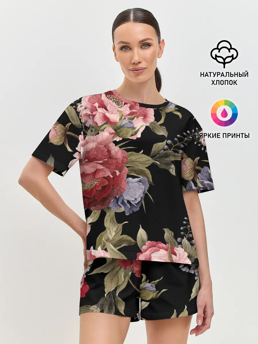 Женская пижама с шортами / Цветы