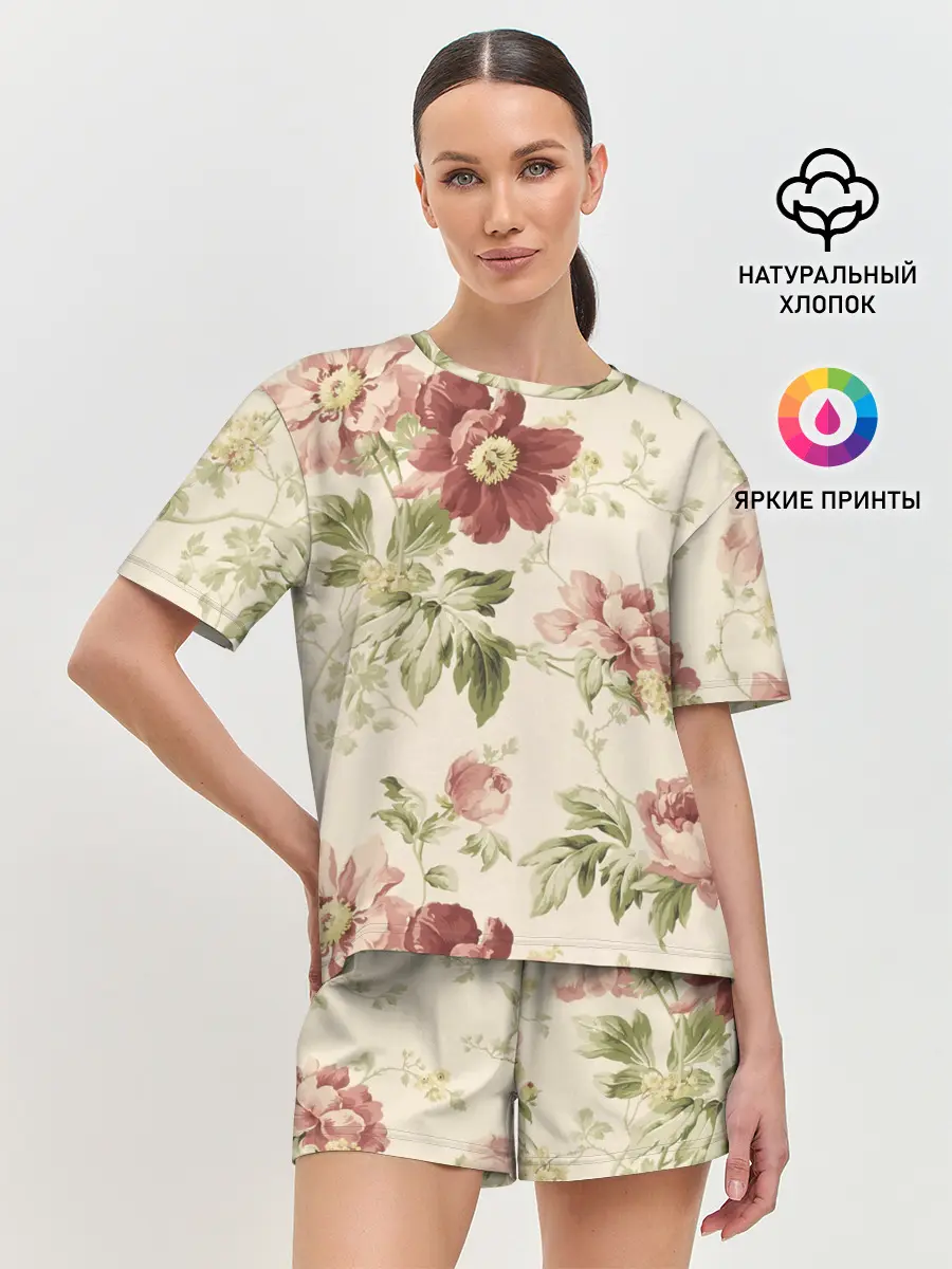 Женская пижама с шортами / Цветы