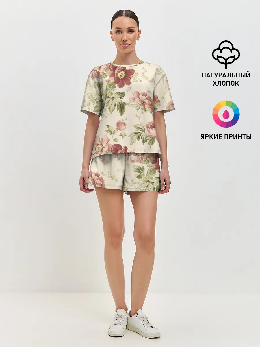 Женская пижама с шортами / Цветы