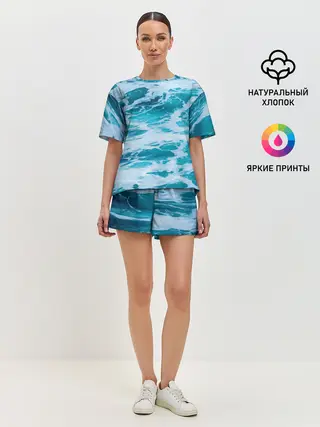 Женская пижама с шортами / Вода волны пена море