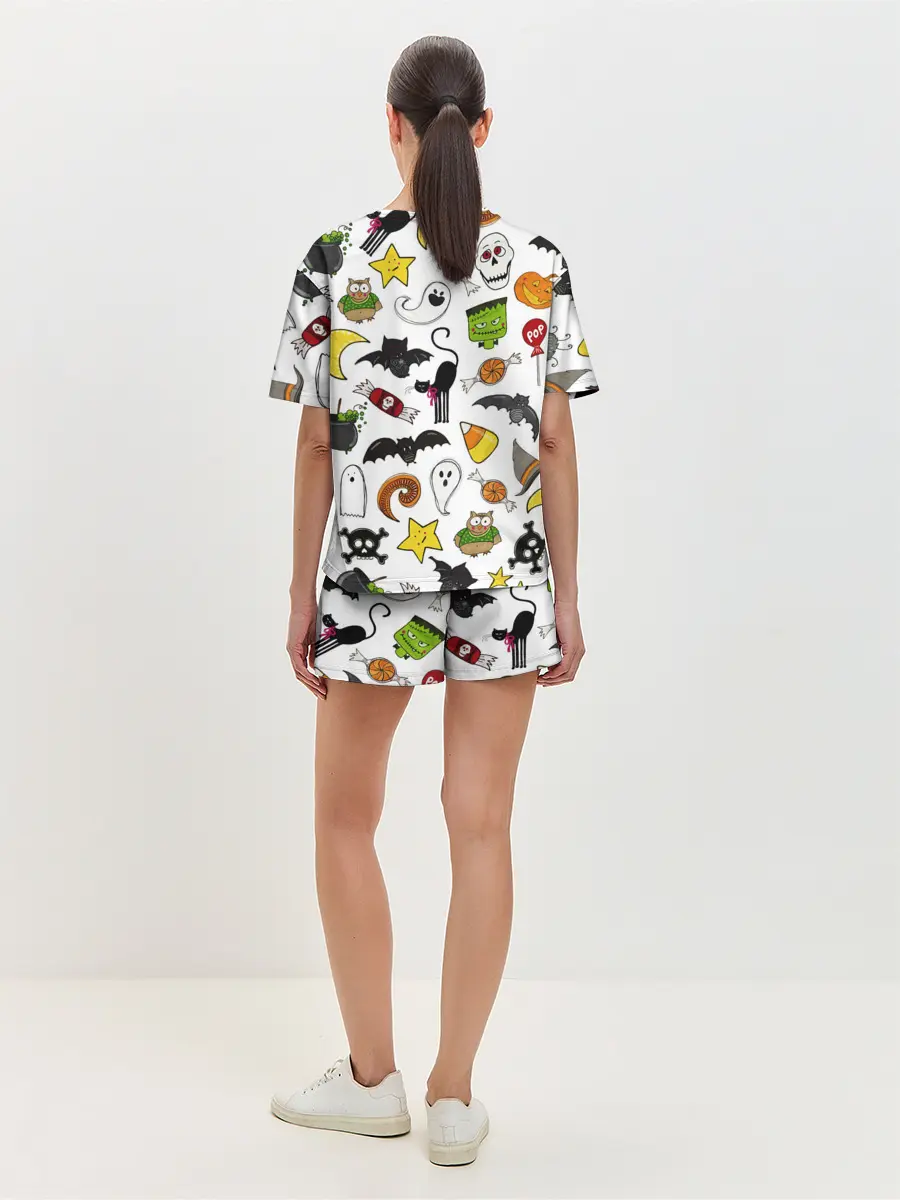 Женская пижама с шортами / Хэллоуин паттерн