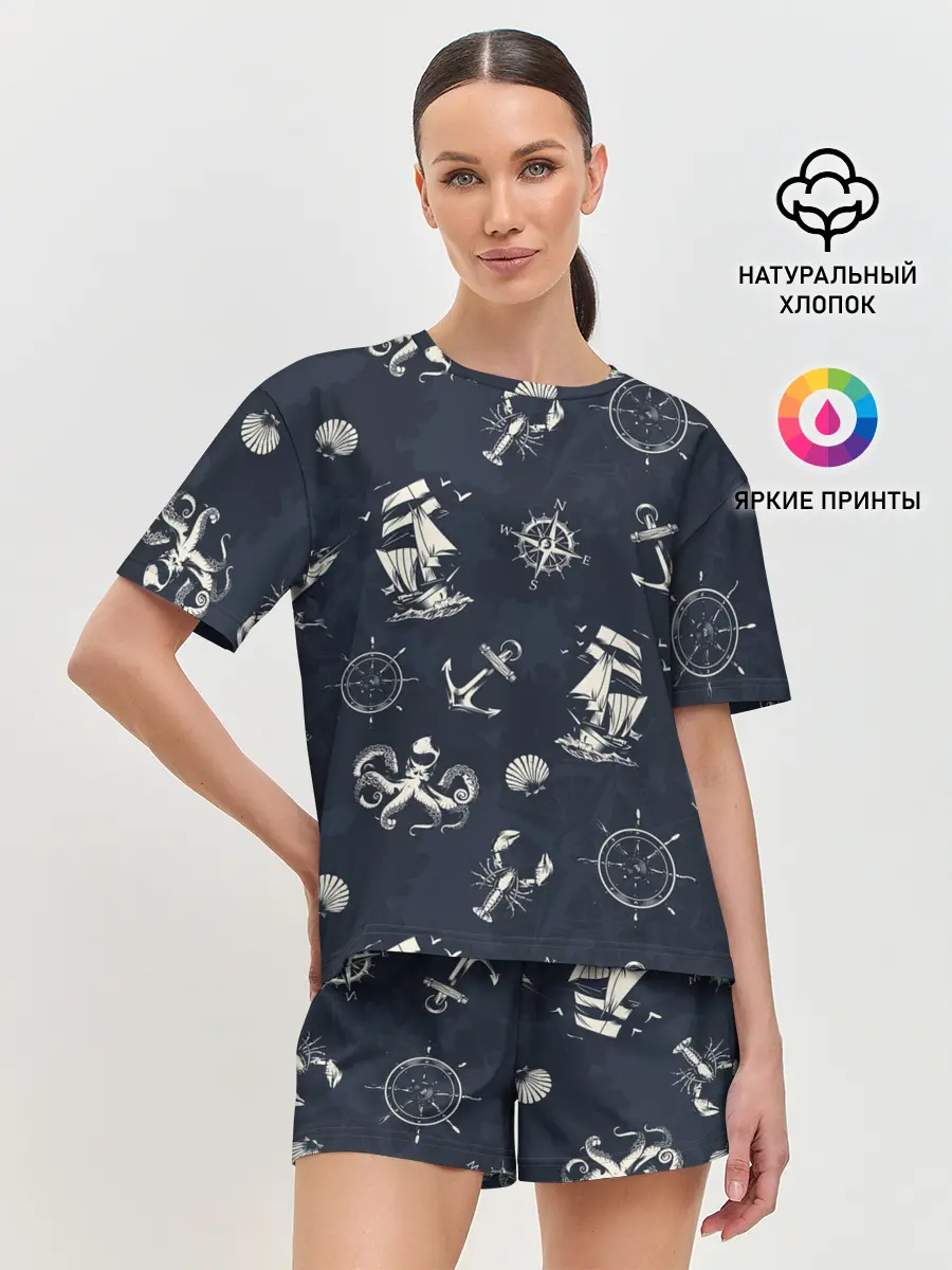 Женская пижама с шортами / Nautical art