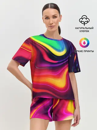 Женская пижама с шортами / Неоновые пятна