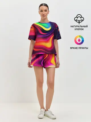 Женская пижама с шортами / Неоновые пятна