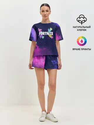 Женская пижама с шортами / Ламы фортнайт в космосе