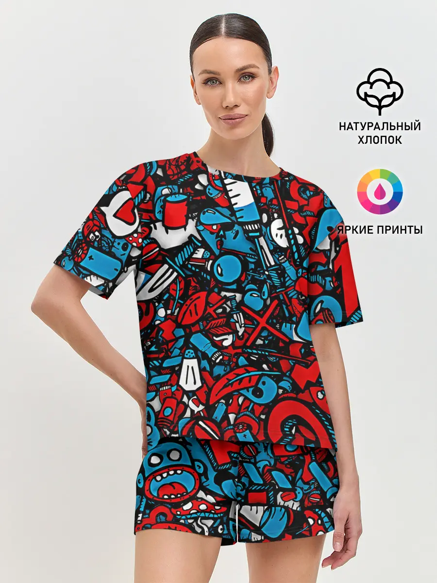 Женская пижама с шортами / Красно синие безумие