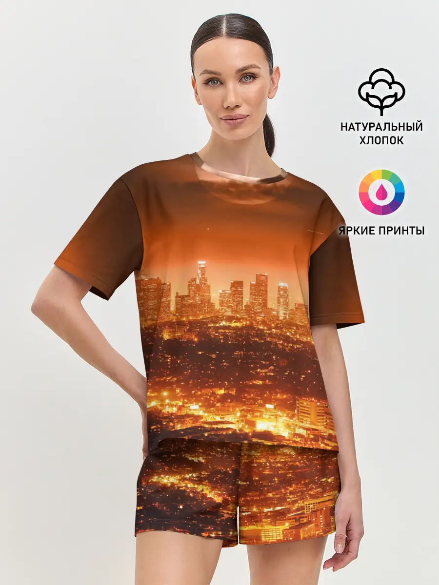 Женская пижама с шортами / ночной город