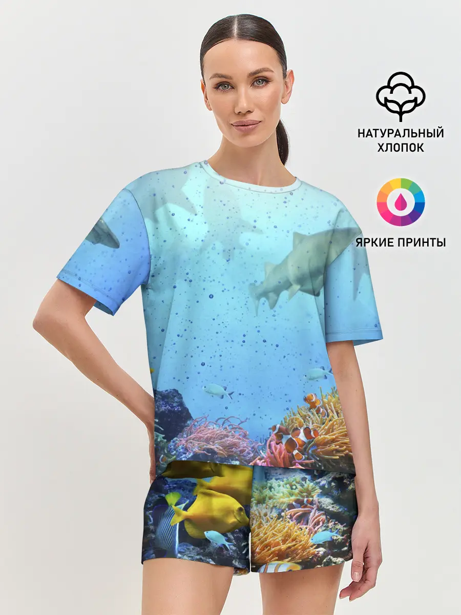 Женская пижама с шортами / акулы