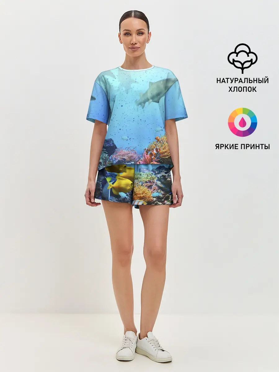 Женская пижама с шортами / акулы