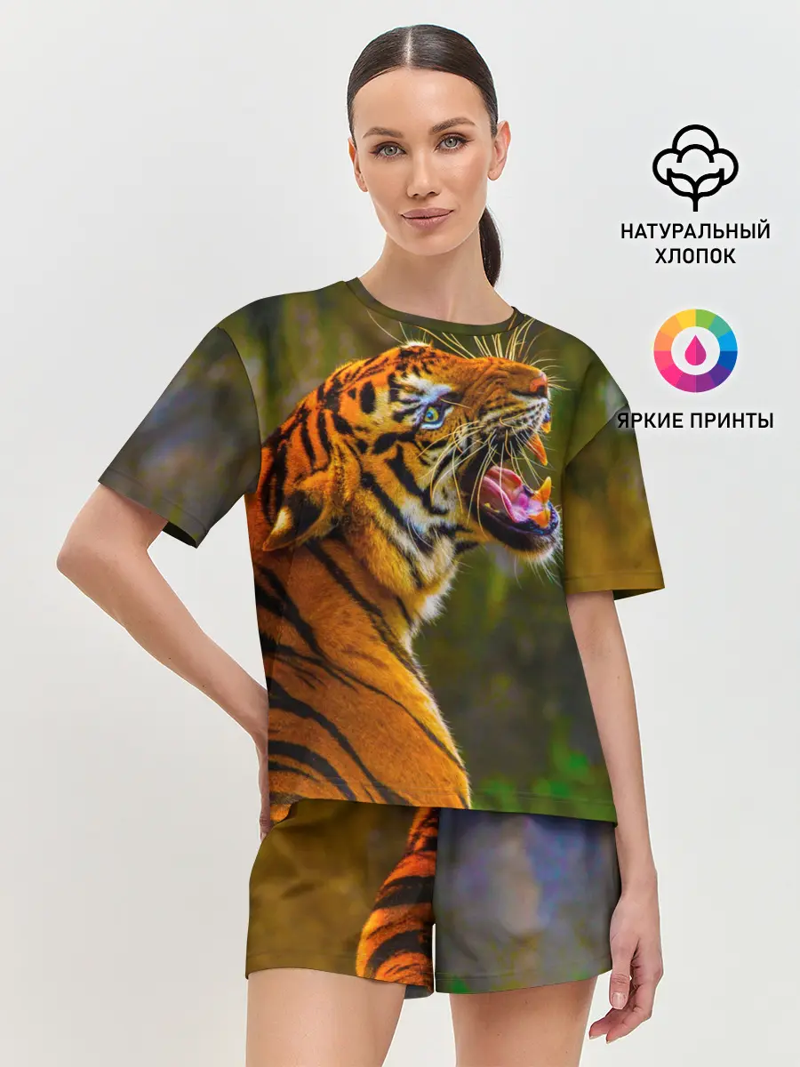 Женская пижама с шортами / Тигр 3D