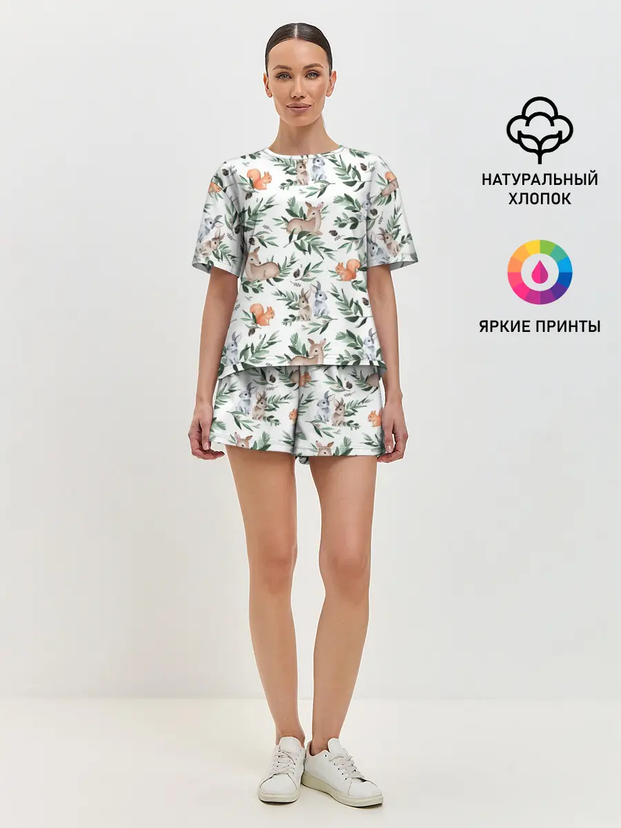 Женская пижама с шортами / Лесные животные