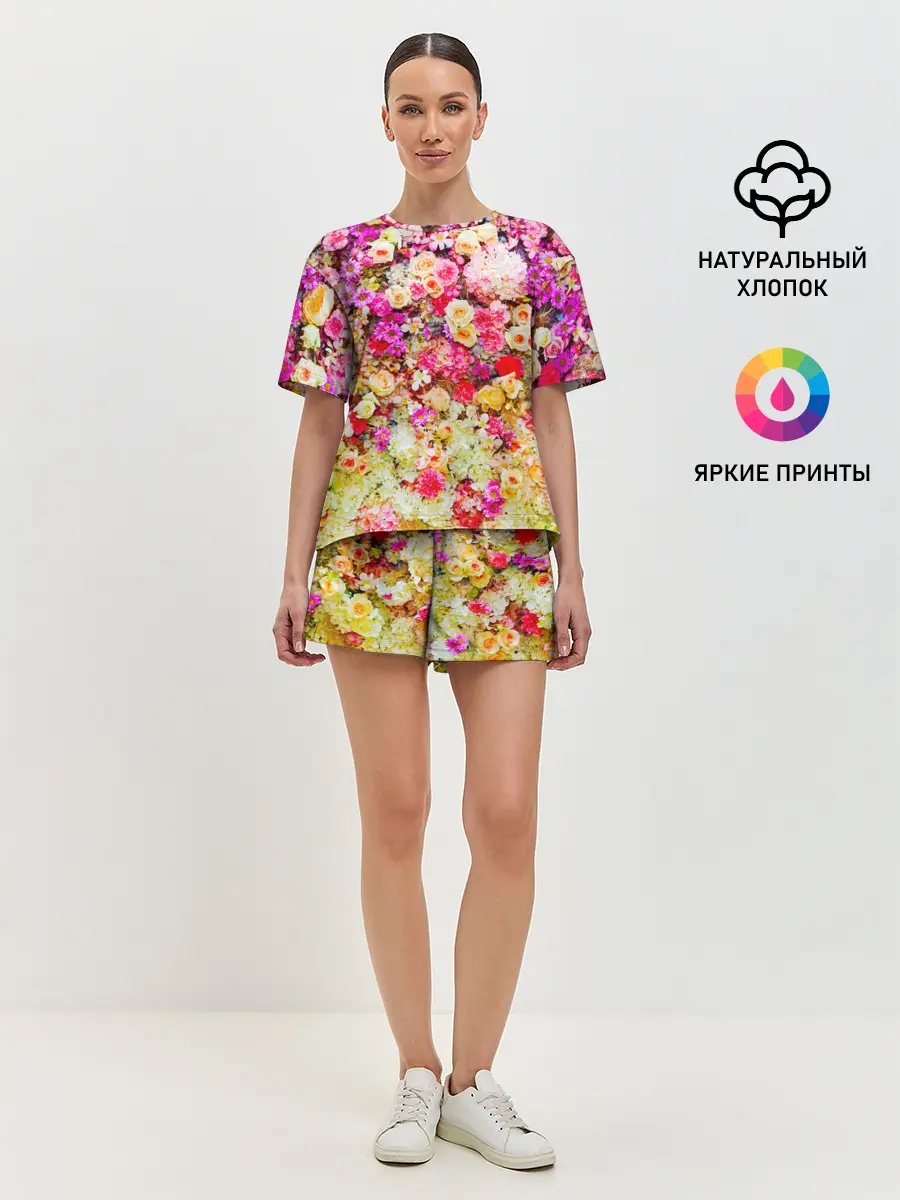 Женская пижама с шортами / Цветы