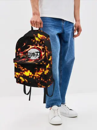 Рюкзак джинсовый / Kimetsu no Yaiba желтое пламя