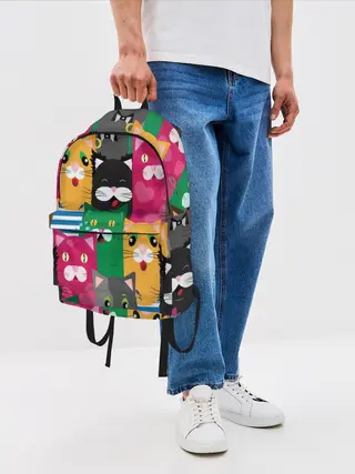 Рюкзак джинсовый / Голодные котики.