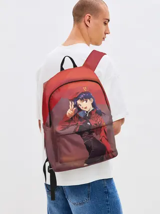 Рюкзак джинсовый / Misato Katsuragi на красном