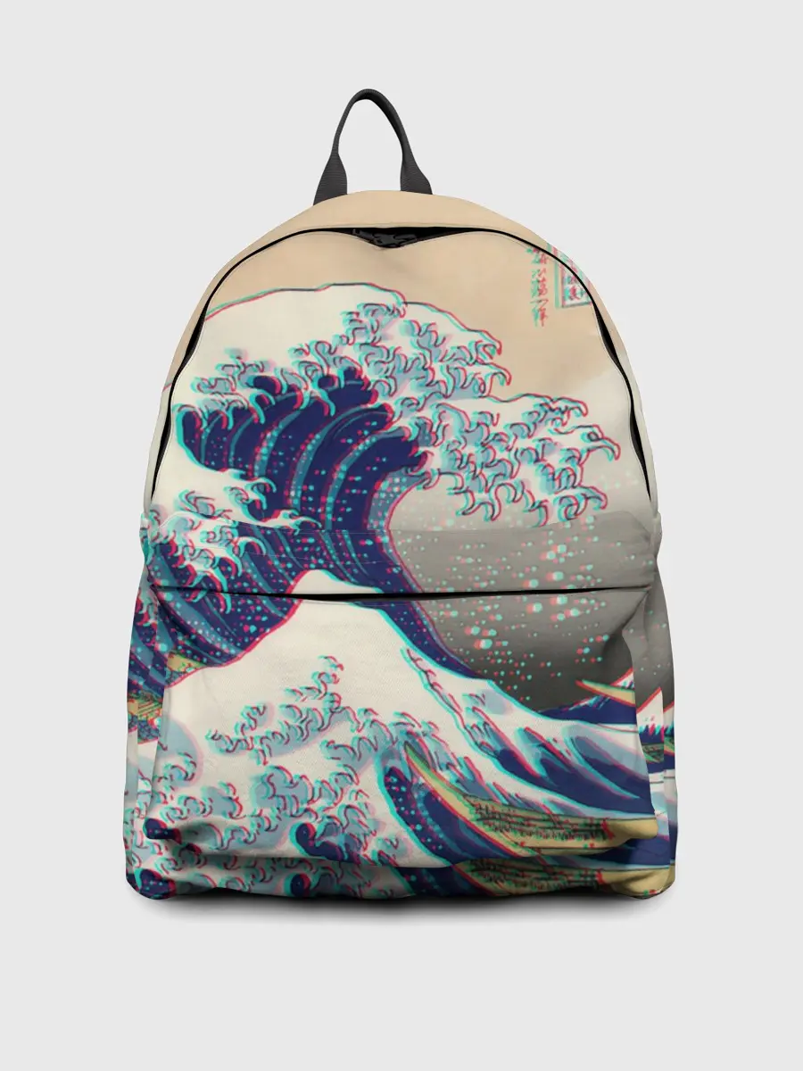 Рюкзак джинсовый / Kanagawa Wave Glitch Art