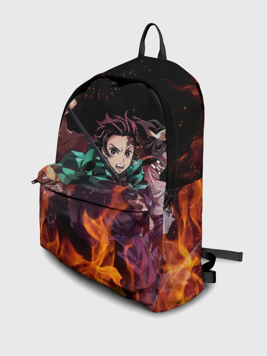 Рюкзак джинсовый / Kimetsu no Yaiba в огне