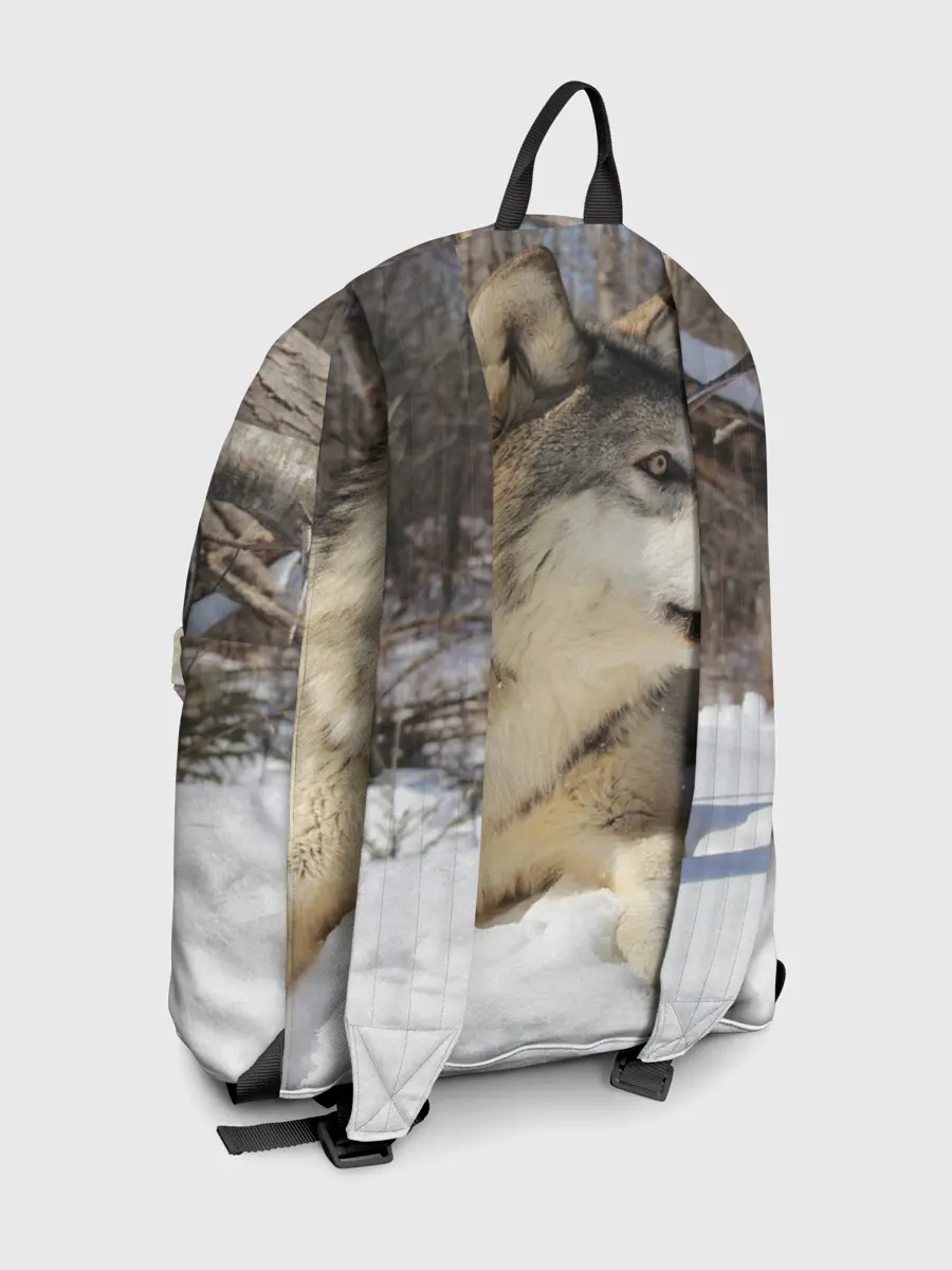 Рюкзак джинсовый / Волк лежит на снегу