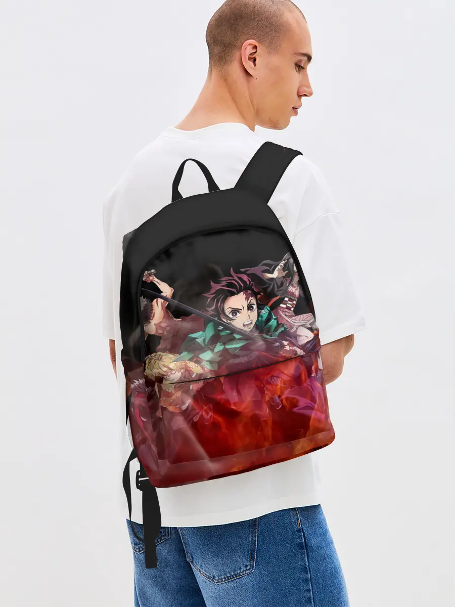 Рюкзак джинсовый / Kimetsu no Yaiba в пламени