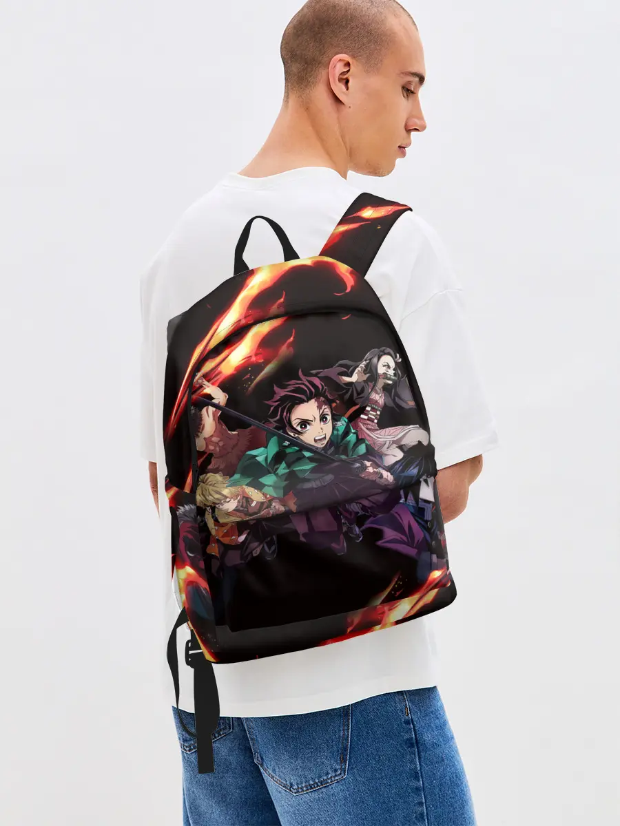 Рюкзак джинсовый / Kimetsu no Yaiba пламенный узор