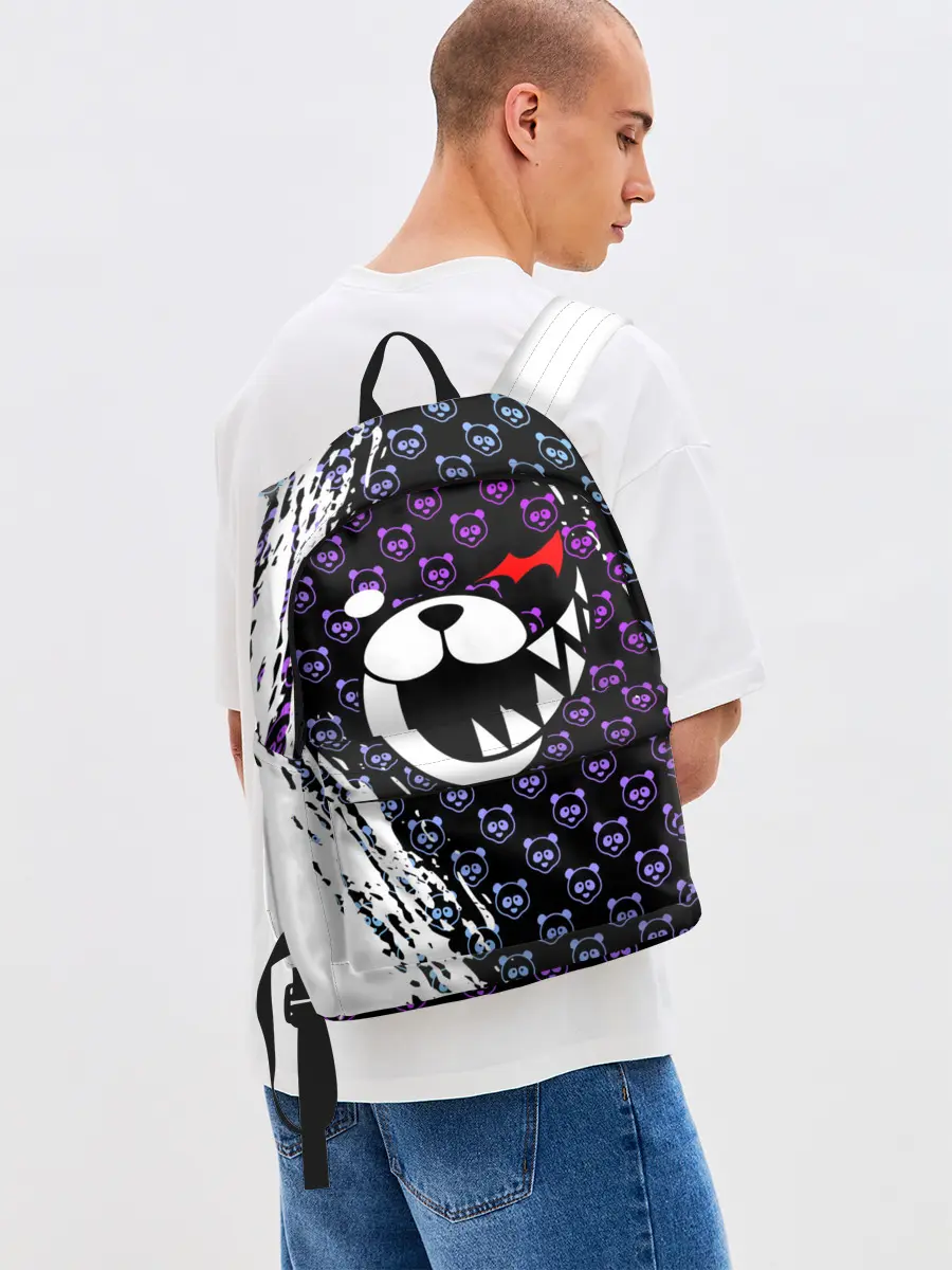 Рюкзак джинсовый / Монокума на фиолетовом паттерне