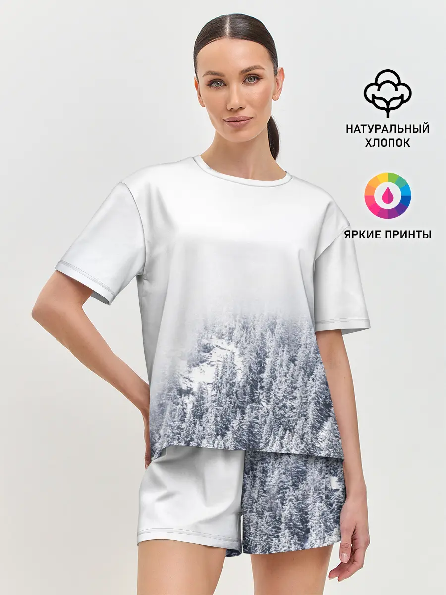 Женская пижама с шортами / зимний лес