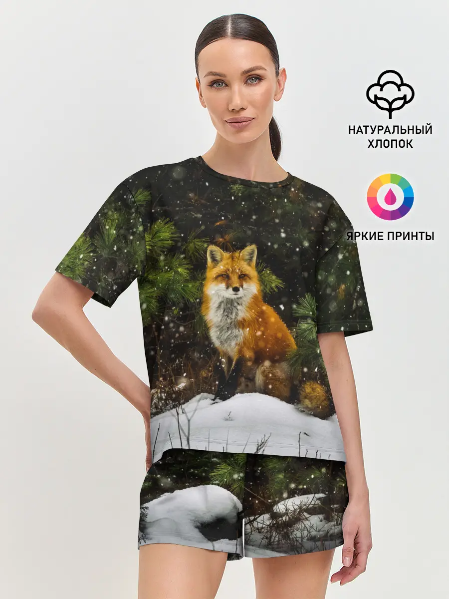 Женская пижама с шортами / Лиса и снег