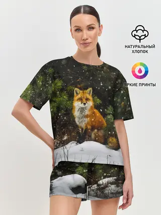 Женская пижама с шортами / Лиса и снег